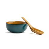 Ceramic Soup Bowl Set With Spoons - 300ml Each, Teal Green | 6 Pieces Soup Bowls + 6 Spoons | Glossy Finish - Premium Stoneware Ceramic Soup Bowls With Spoons | Soup Bowl Set Of 6